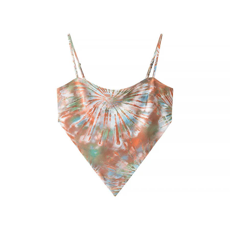 Rosa Clothing - Wholesale Camisole - Women's - Silk Vintage Print Backless Lace-Up Cropped Camisole Top6