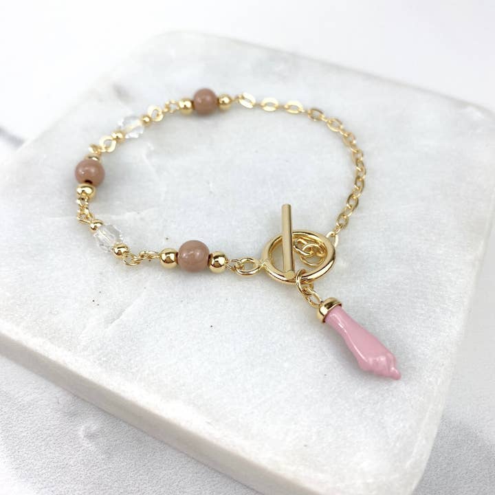 Luxus Accessories - Wholesale Charm/Dangle Bracelet - 18k Gold Filled Beads Pink Hand Charm Bracelets