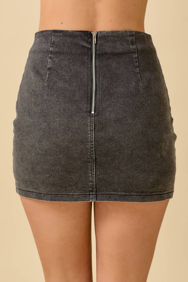 Black Mini Denim Skort With Front Pocket And Ribbon Bow for wholesale on Faire1