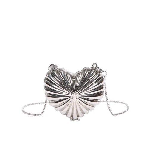Silver Mini Heart Hard Shell Crossbody Elegant Clutch/Purse/Bag/Coin Purse for wholesale by Fleur de lys collections