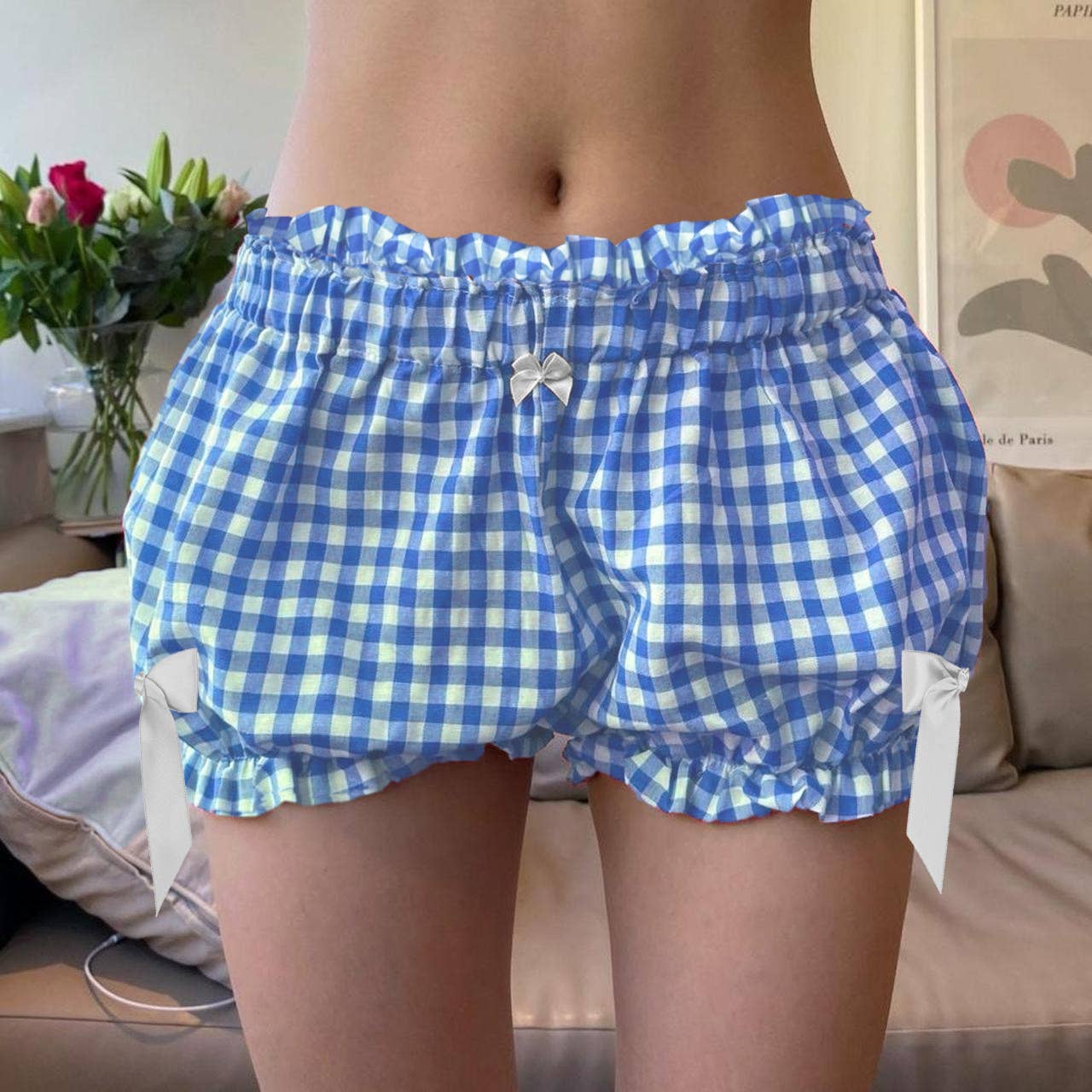 Rosa Clothing - Wholesale Shorts - Women's - Ruffled Bloomer Shorts Plaid Lounge Shorts1