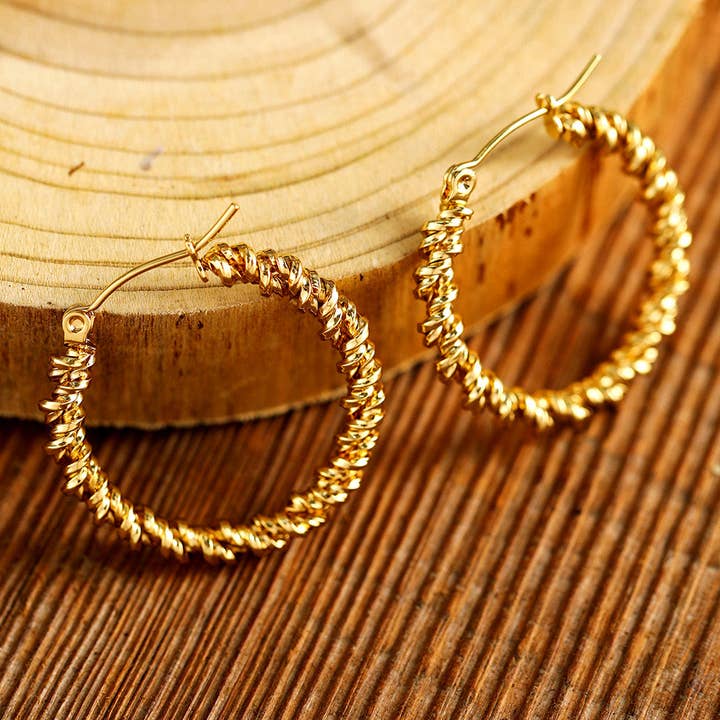Gold Vintage Textured Hoop Earrings for wholesale on Faire