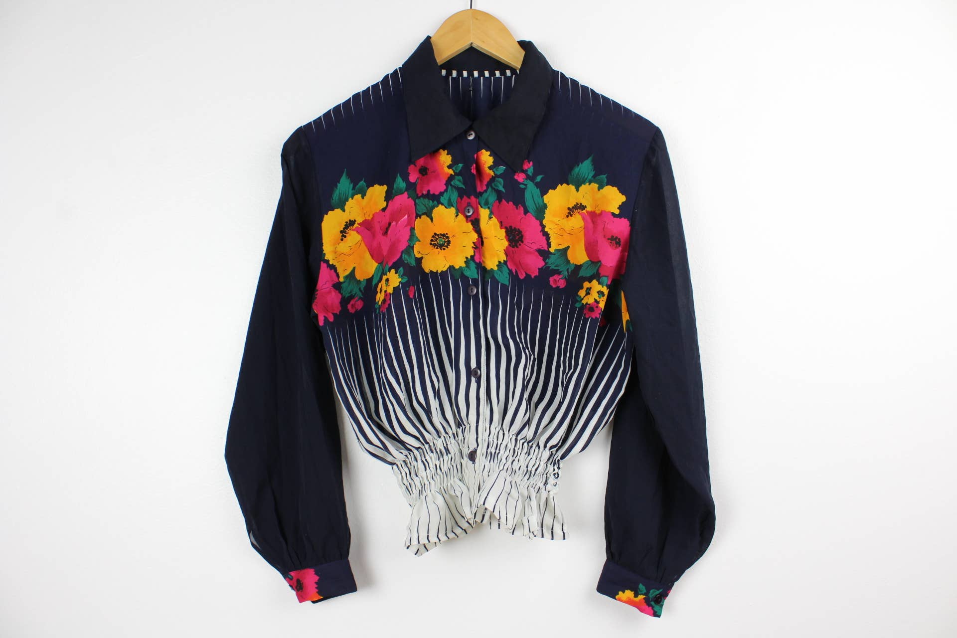 Sun's Out! - Wholesale Blouse - Women's - Reworked Vintage Long-Sleeve Button Up Blouse - Cinched18