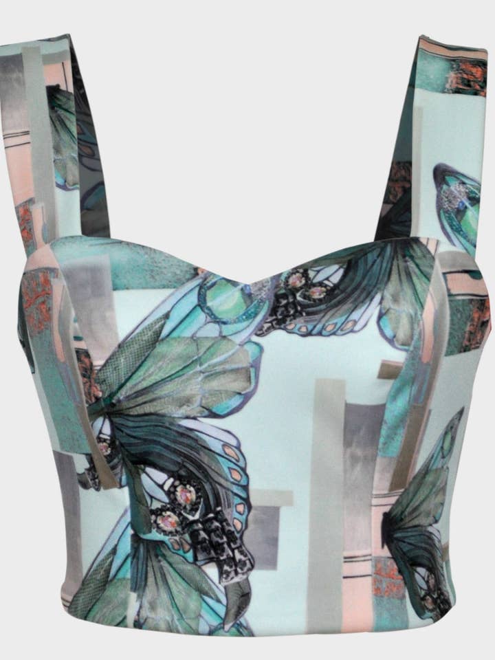 VIDA TOP - Stampa ala farfalla menta per la vendita all'ingrosso da parte di Carolina Estefan