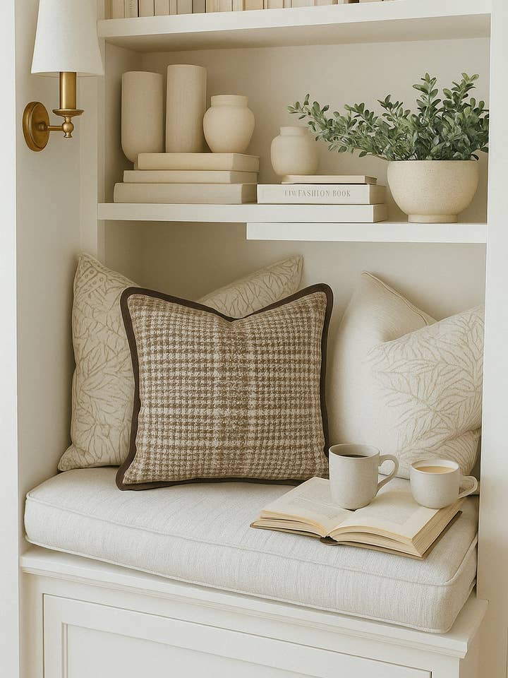 Velvet Houndstooth Cushion Cover - Beige for wholesale by Mama and Tochter