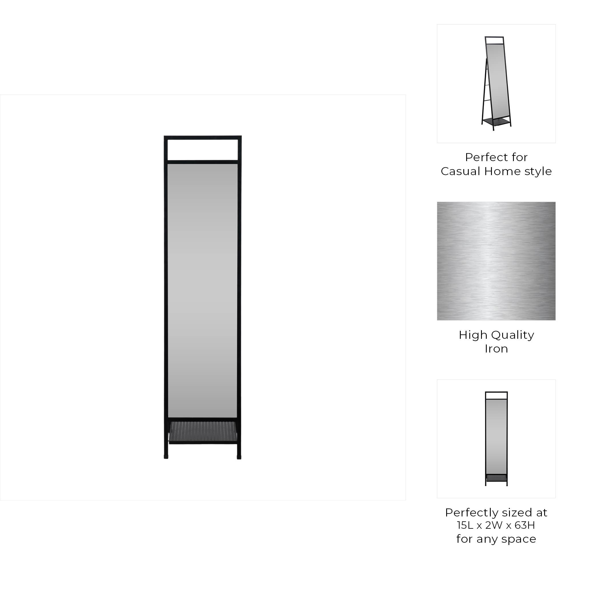 Sagebrook Home - Wholesale Floor Mirror - Floor Mirror - Black Metal Freestanding with Shelf, 63 in.3