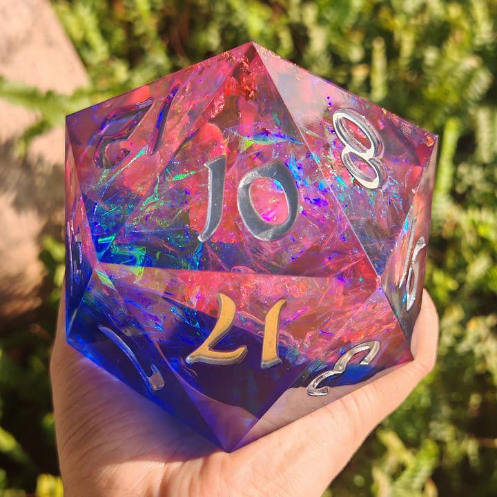 HY00539 - Magie Capturée 100mm Chonk D20 - Tempête Dorée pour la vente par Hymgho Premium Dice
