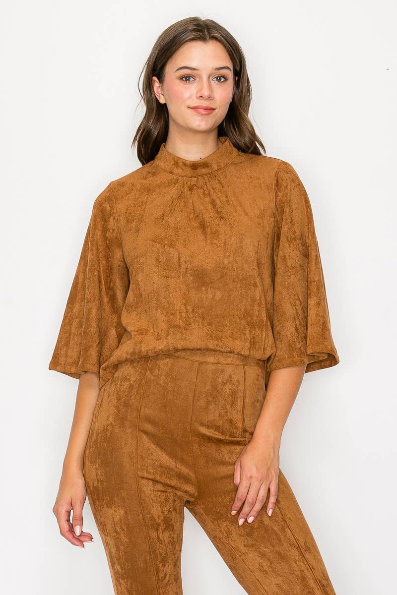 LoveWednesday - Wholesale Blouse - Women's - Bell sleeve camel suede top  - LWT1802 32