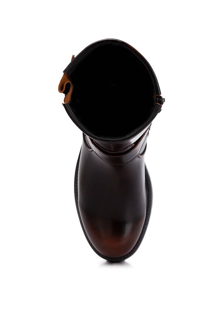 Brown Allux Brushed Faux Leather Pin Buckle Boots for wholesale on Faire8