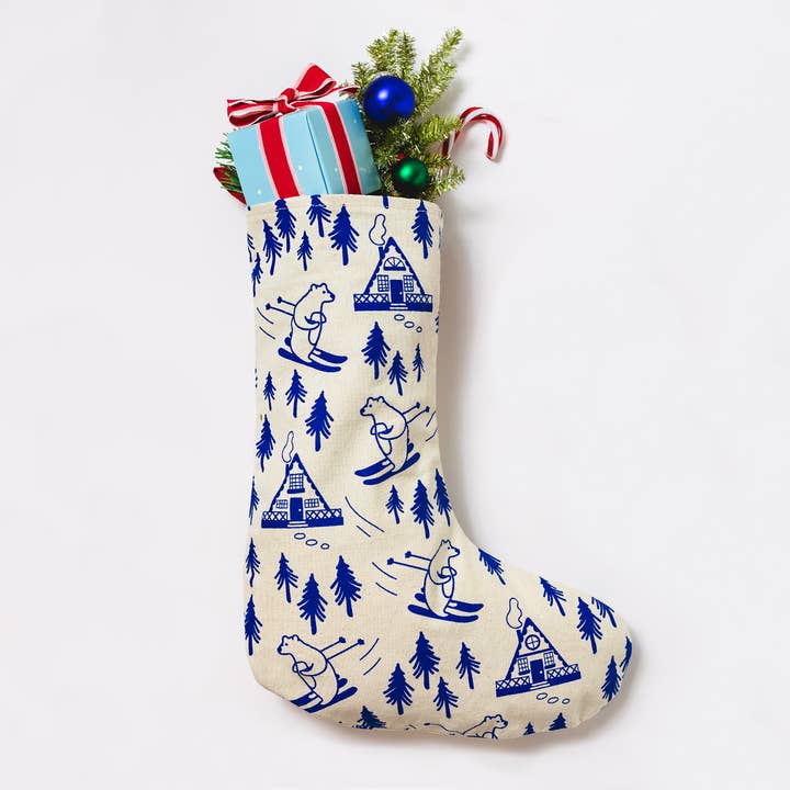 Chaussette de Noël avec motifs d’ours skieurs pour la vente par Seltzer Goods