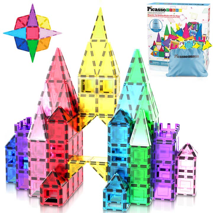 PicassoTiles 61pc Magnetic Tile Building Set w/ Bag for wholesale by PicassoTiles