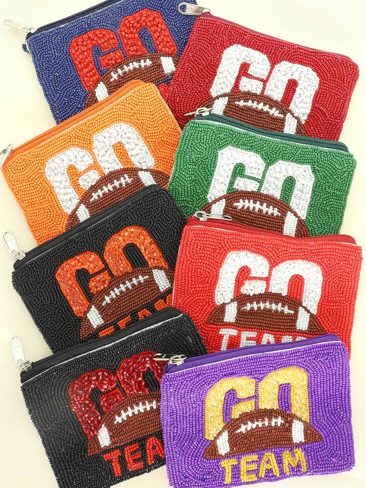 Go Team Seed Beaded Football Coin Bag for wholesale by SP Sophia Collection