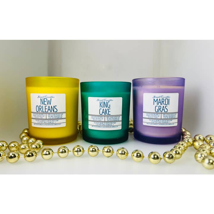 Novel Design Home - Wholesale Jar/Filled Candle - Mardi Gras - Fruity Honeysuckle Pine - Scented Candle - Handmade In New Orleans - Vegan Soy Cocowax In Louisiana In Recycled Glass