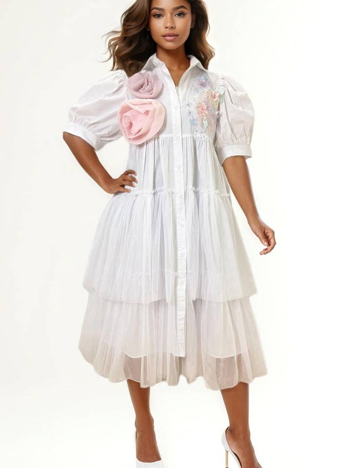 W30701 FLOWER APPLIQUE DRESS for wholesale by N by Nancy