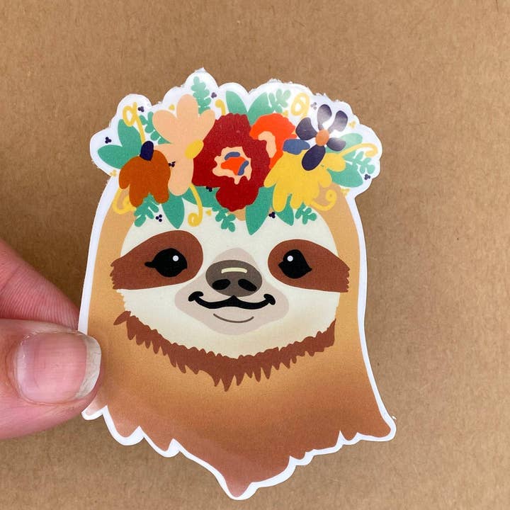 Mae'd - Vente Autocollant - Joli autocollant floral en forme de paresseux. Cadeau parfait pour les amoureux des paresseux