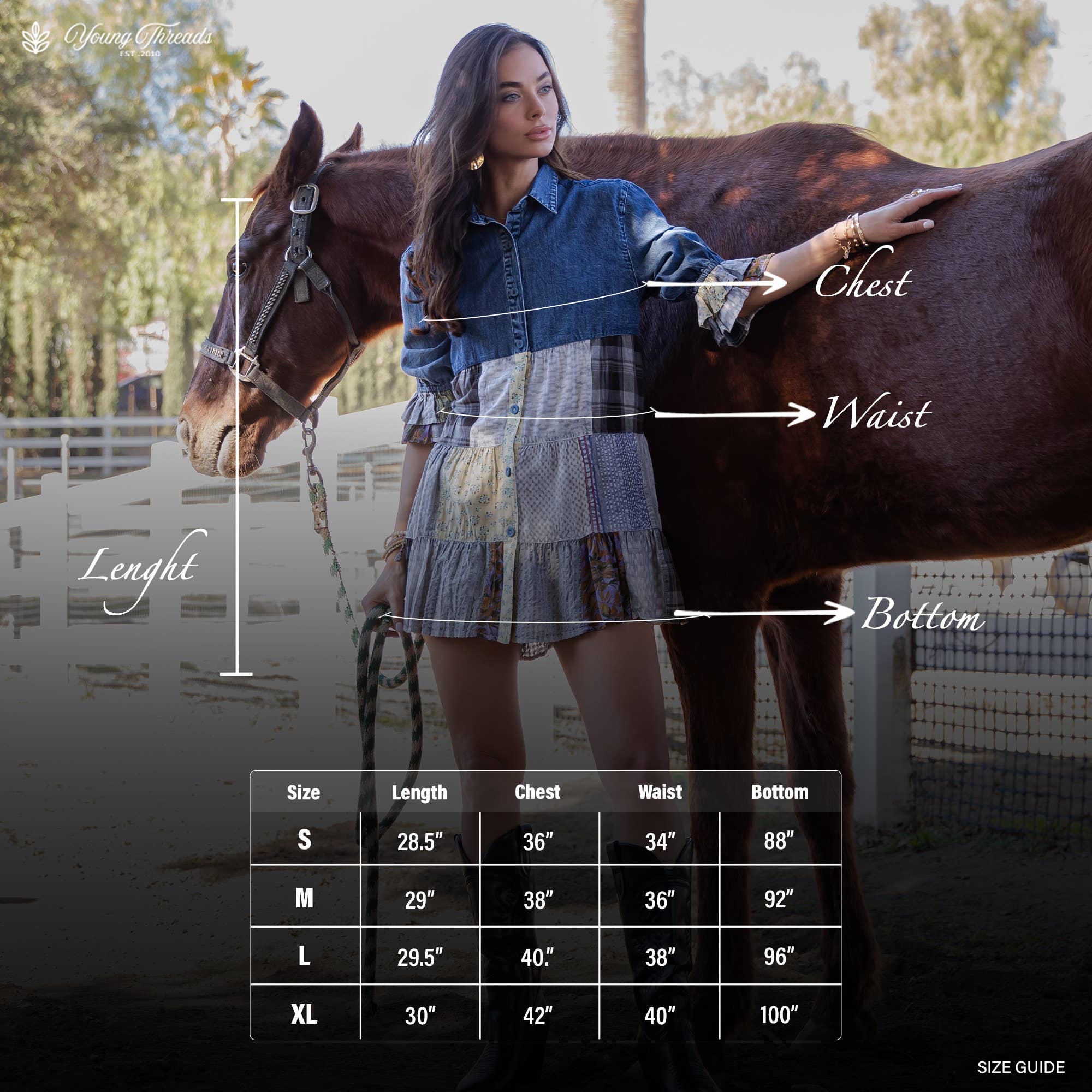 Young Threads - Wholesale Blouse - Women's - Western Denim Yoke Patchwork Tiered Tunic Top (New Color)14