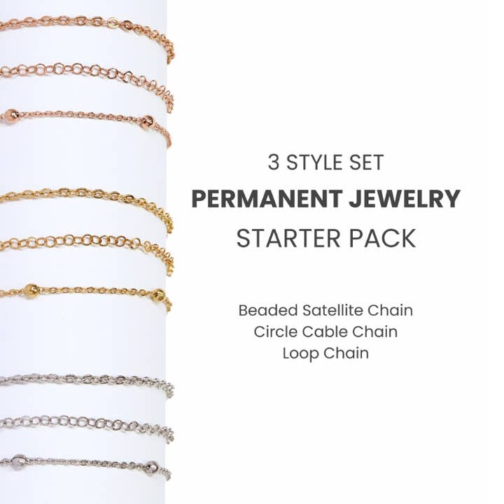 Permanent Jewelry Stainless Steel Chain Starter Kit - 3 Chain Style Pack for wholesale by WJW