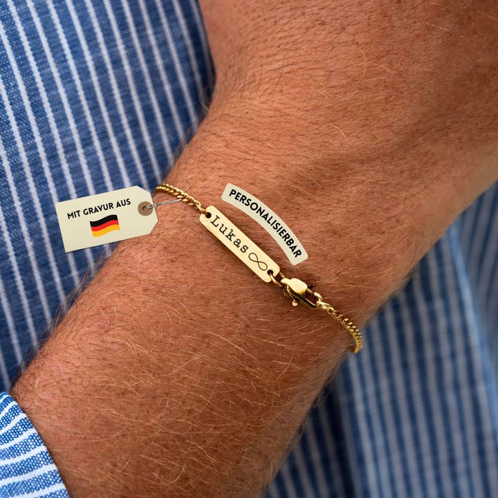 Bracelet personnalisé en acier inoxydable avec gravure – Bracelet unisexe pour partenaires et amis (Or Blé) pour la vente par Made By Nami