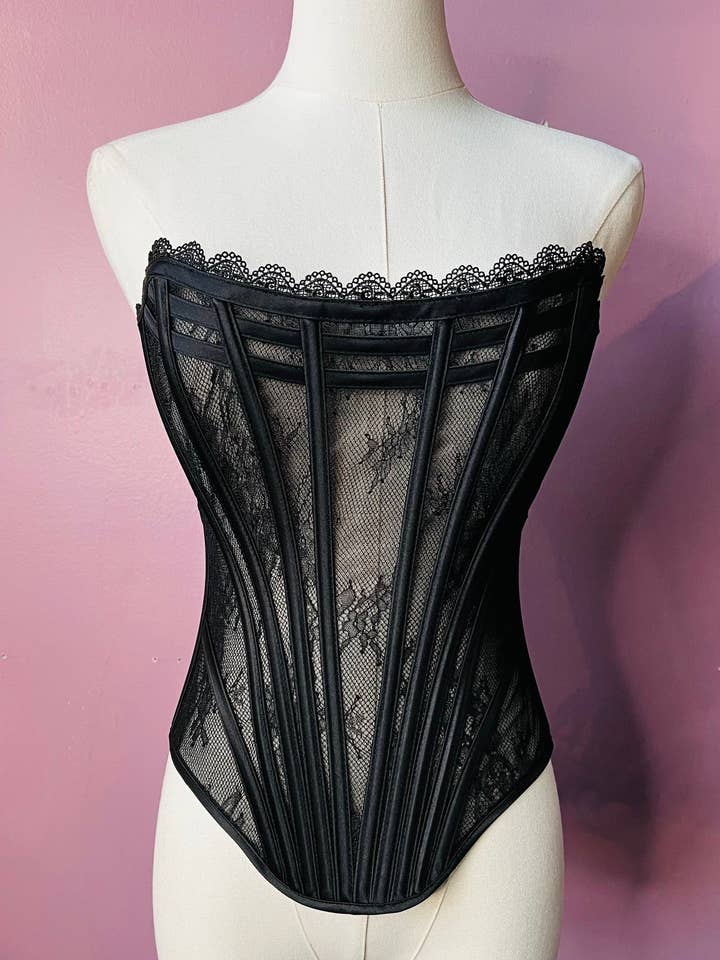 The Vivienne Corset - Romantic Floral Lace Waist Cinching Corset - Pre-Order for wholesale by Witchwood Bags