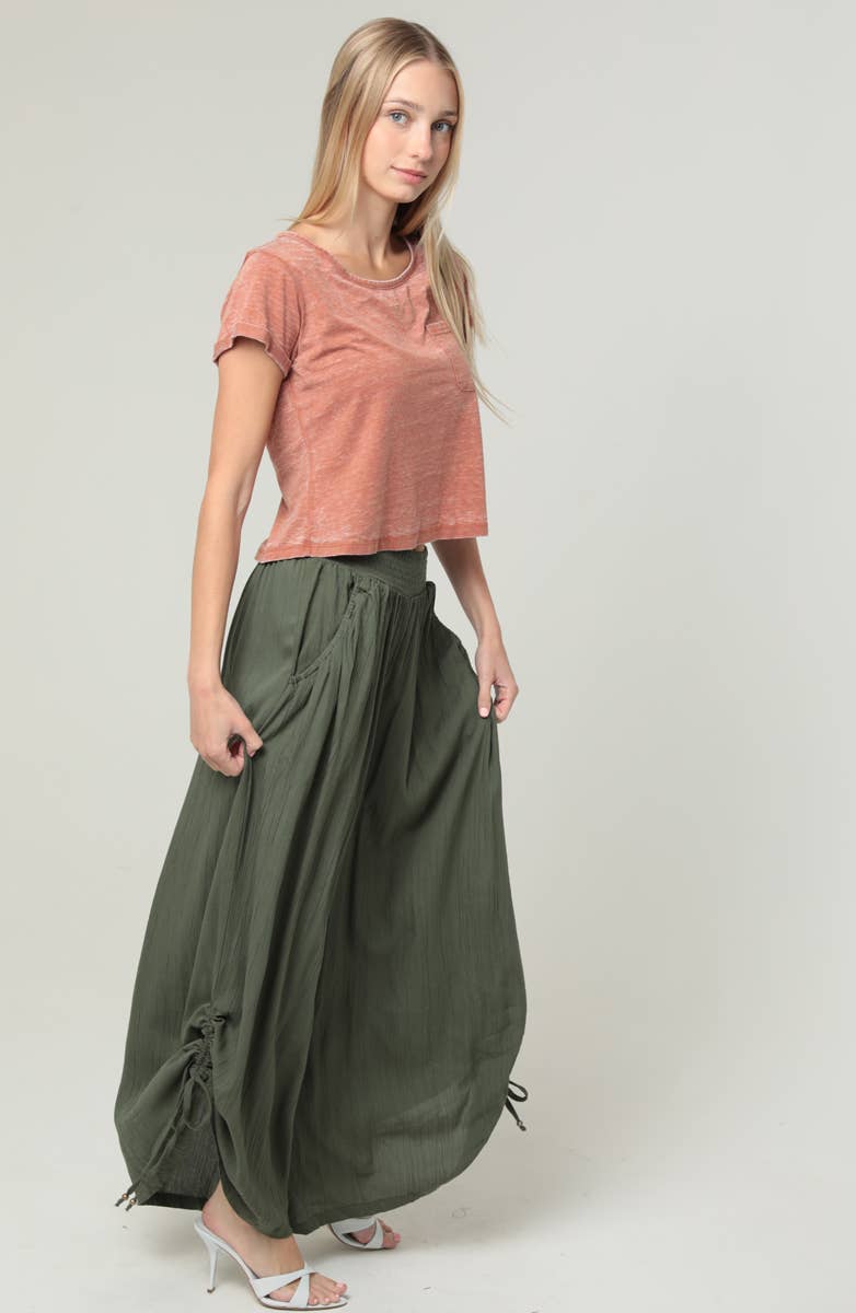 ANGIE - Wholesale Pants - Women's - B3710-ASIS SIDE CINCH WIDE LEG PANTS WITH SMOCKED WAIST AND 17
