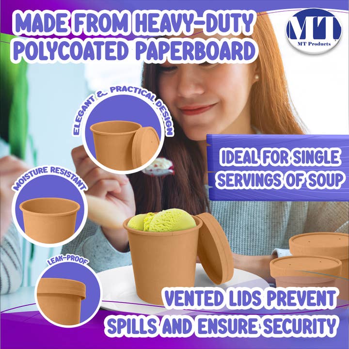 MT Products - Wholesale Disposable Cup - MT Products Brown Paper Soup Cups with Lids3