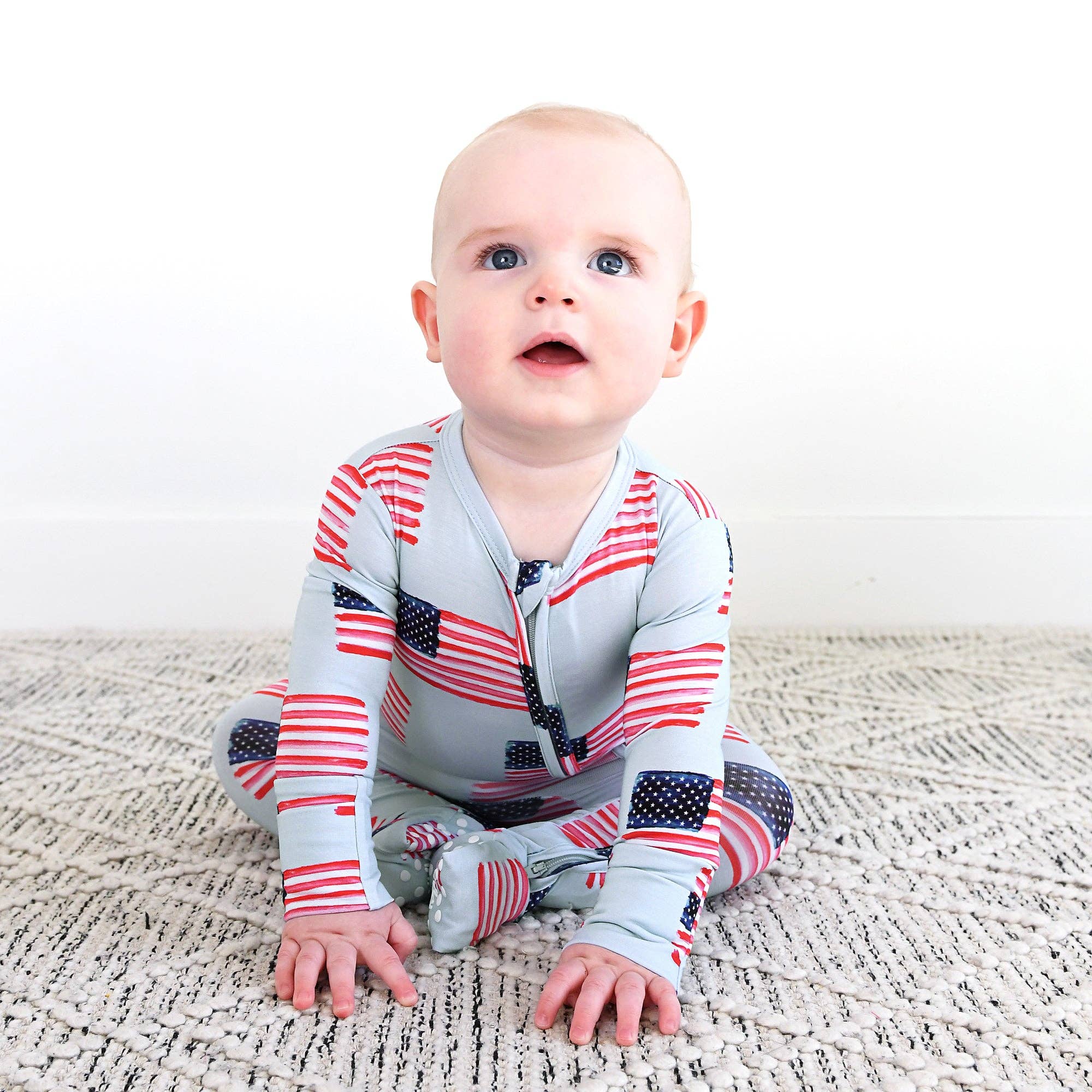 Gigi and Max - Wholesale Jumpsuit - Baby - George Blue Flag Zip Bamboo Flag 4th of July 5