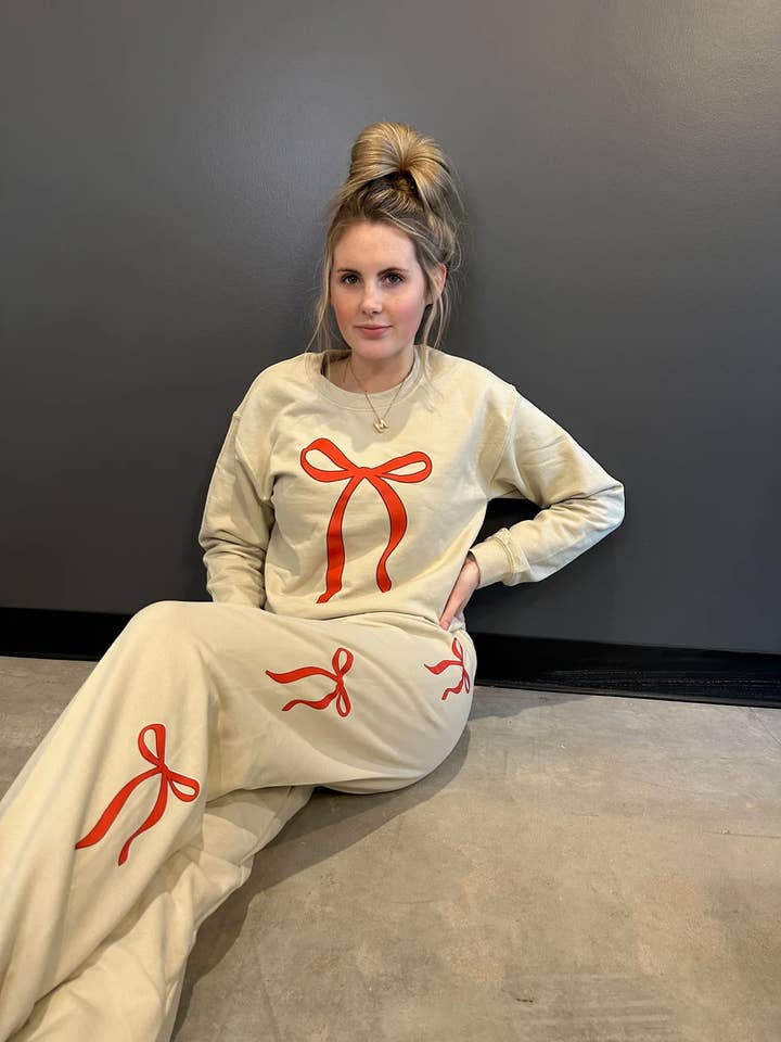 Coquette Red Bow Sweatpants for wholesale by Adelle Linen