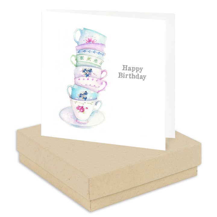 Sterling Silver Stud Earrings – Vintage Tea Cup Design | Birthday Gift Set With Card for wholesale by Crumble & Core