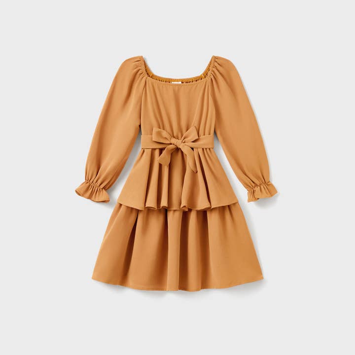 Brown Family Matching Long Sleeves Polo Shirt or Ruffle Hem Dress for wholesale on Faire