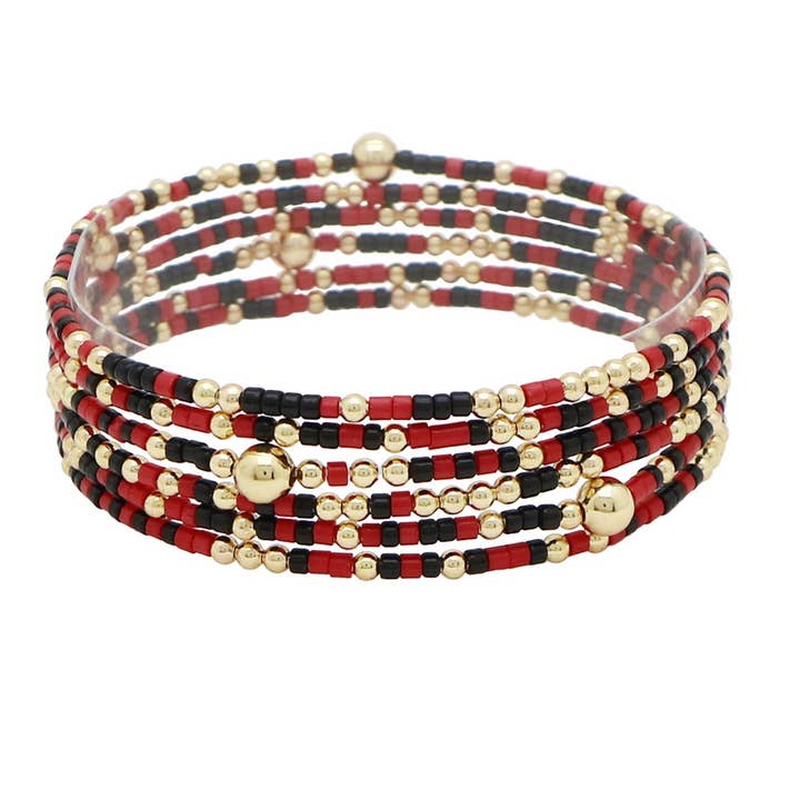 SOPHIA WHOLESALE - Wholesale Jewelry Set - Dainty Multi Layered Beaded Stretch Bracelet Game day