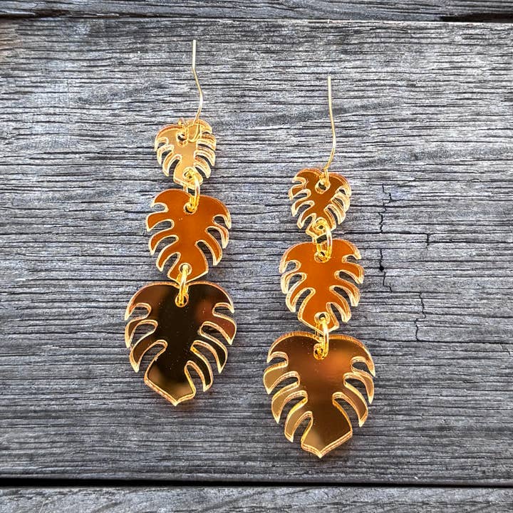 Monstera Stacks - Gold MIrror - Acrylic Earrings for wholesale by Be Like Missy
