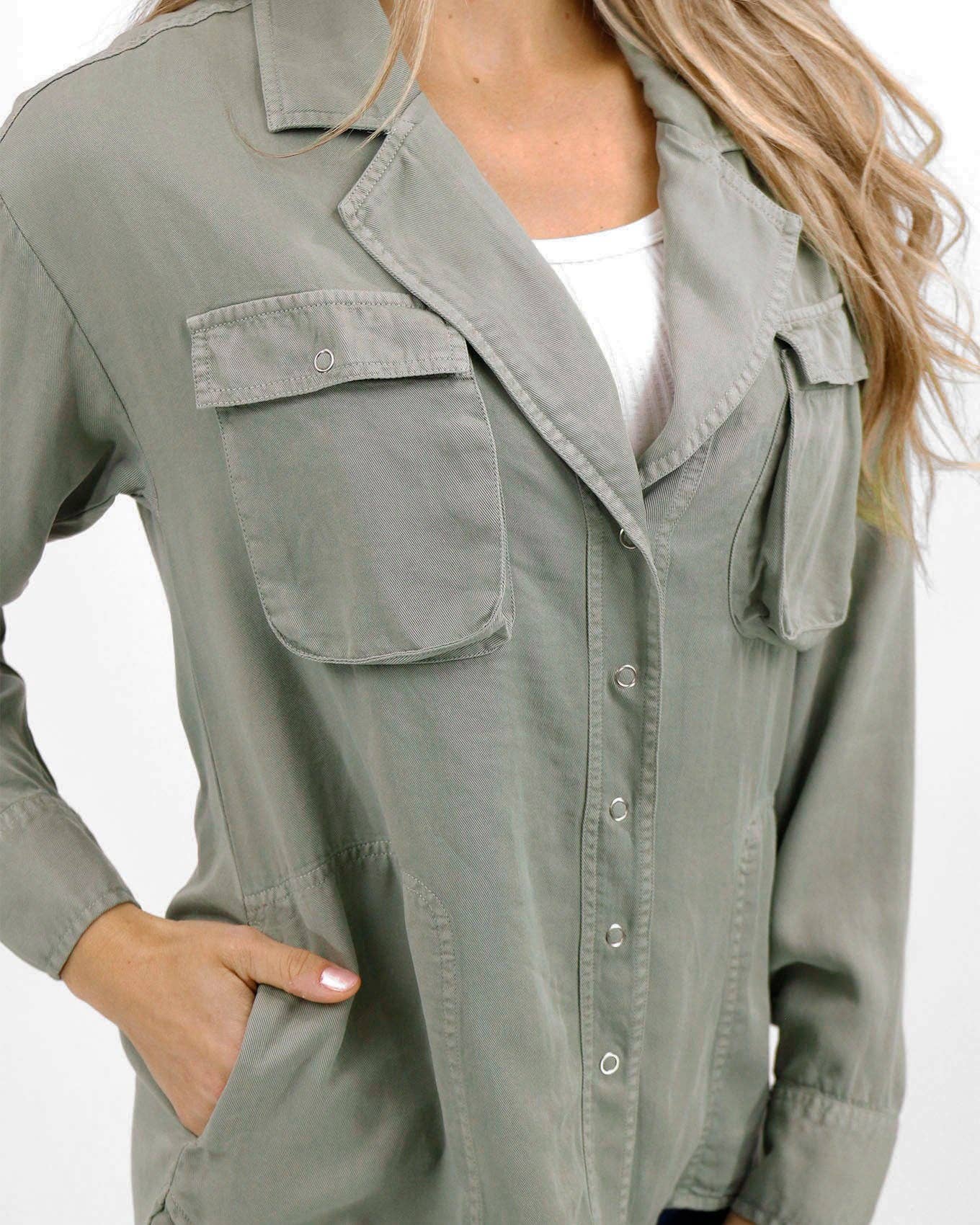 Tencel™ Lyocell Utility Shirt Jacket in Sage for wholesale on Faire8