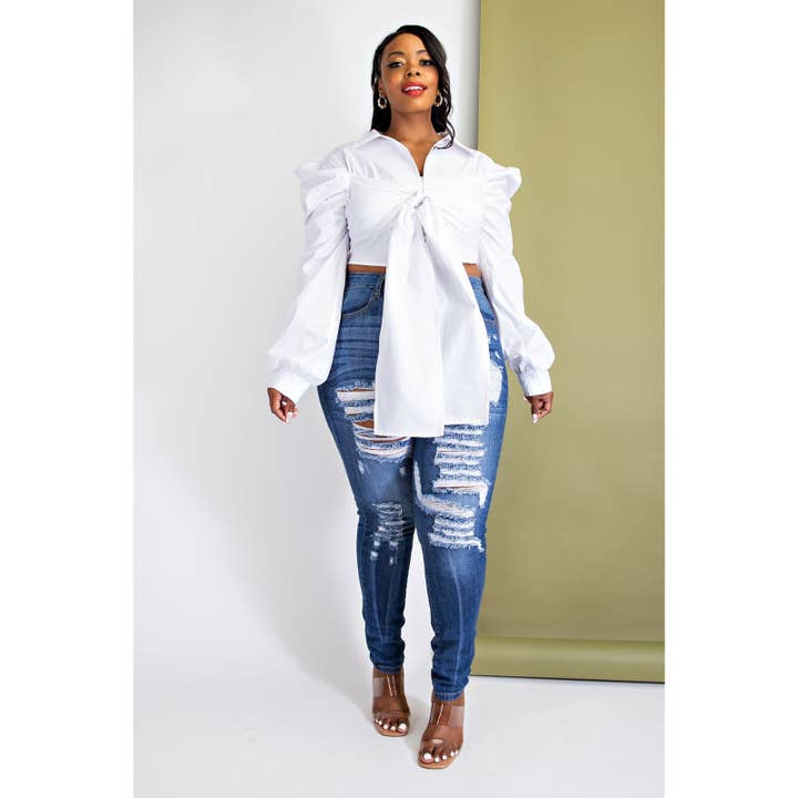 DORCAS – Engroshandel Bluse - Dame – Plus størrelse Poplin Tie Top1