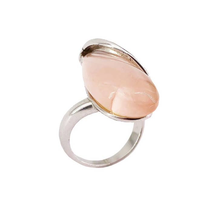 France Mineraux - Wholesale Cocktail/Statement Ring - Pink Quartz “Dove” Ring - Sterling Silver1