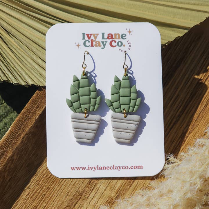 Ivy Lane Clay Co. - Vente Boucles d'oreilles pendantes - Plantes et pots | Cottagecore | Boucles d'oreilles en pâte polymère6