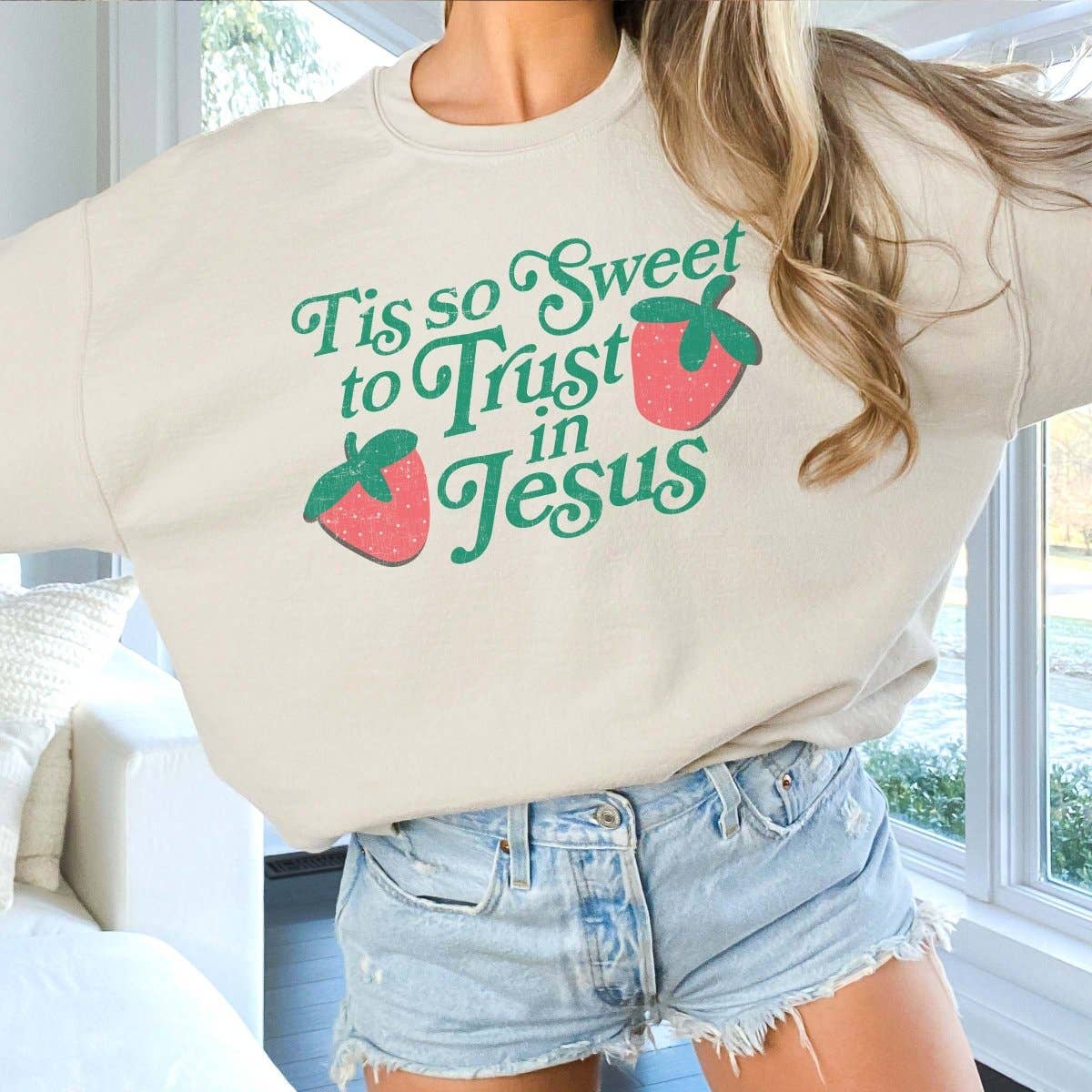 Limeberry Designs - Vendita all'ingrosso Felpa stampata - Donna - Felpa all'ingrosso Tis So Sweet To Trust In Jesus - Spedizione veloce3
