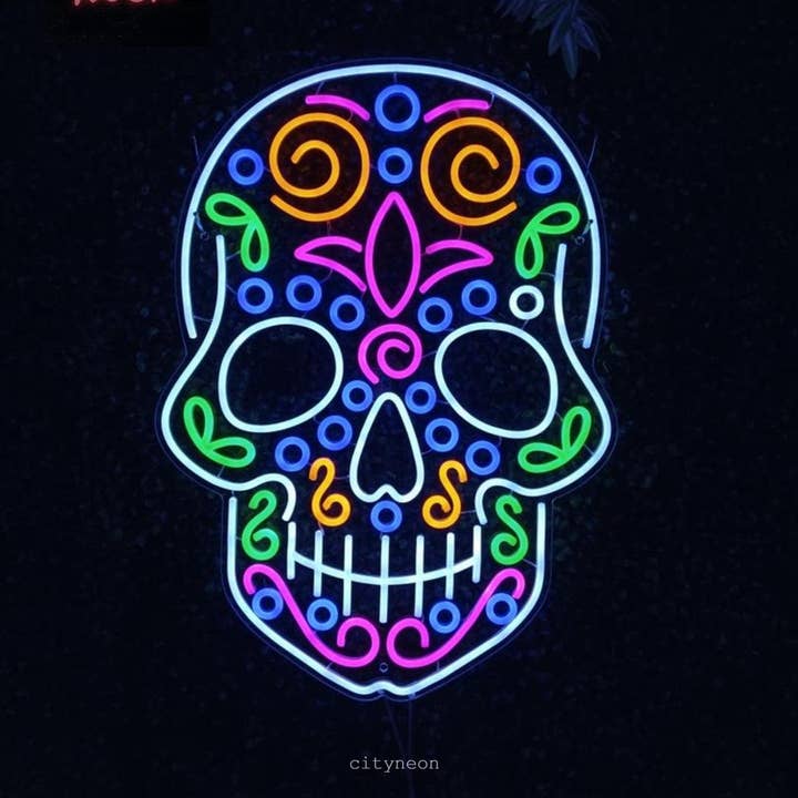 Calavera LED Neon Kranie Skilt - De Dødes Dag Vægkunst for engroshandel hos CityNeon