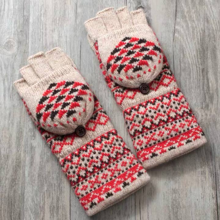 Happy Knits - Wholesale Gloves - Women's - Mid-Length Woolen Gloves - Flip-Cover Gloves for Women