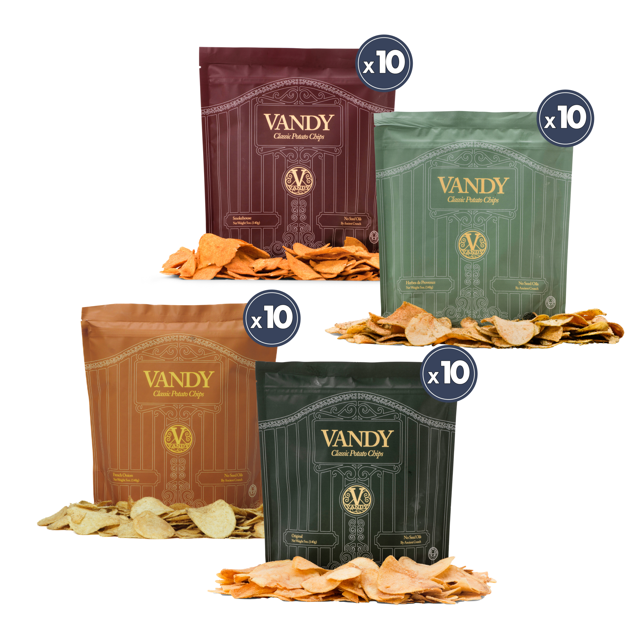 Ancient Crunch - Wholesale Chips - Vandy Crisps, Master Flavor Bundle, 5oz Bag Case1