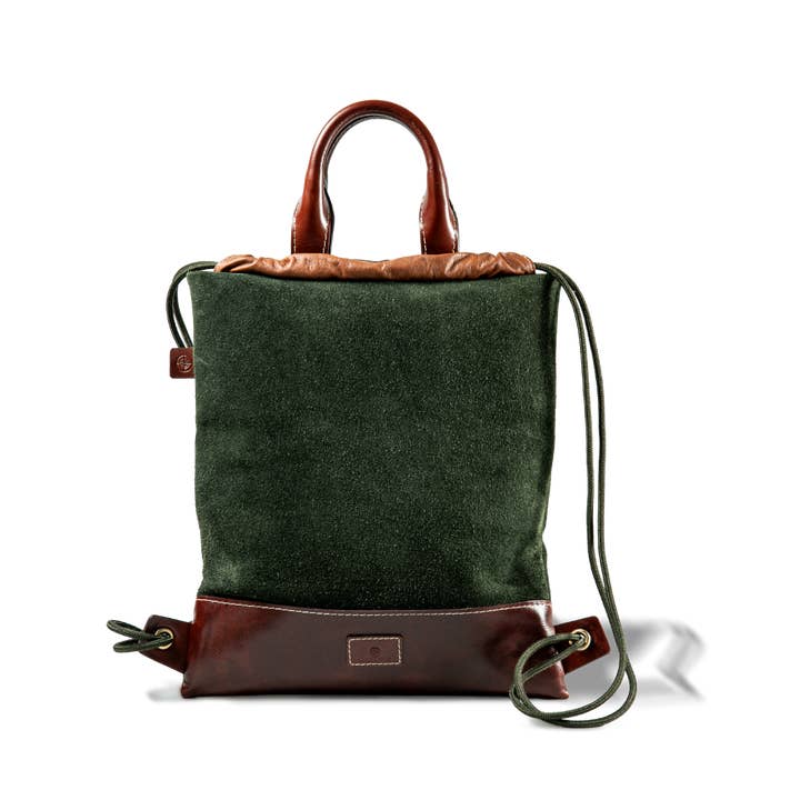 Alejandra Collective - Wholesale Backpack - Unisex - Blumarino Men’s Gym Leather Bag Green & Tan 2-in-1 Unisex Ba
