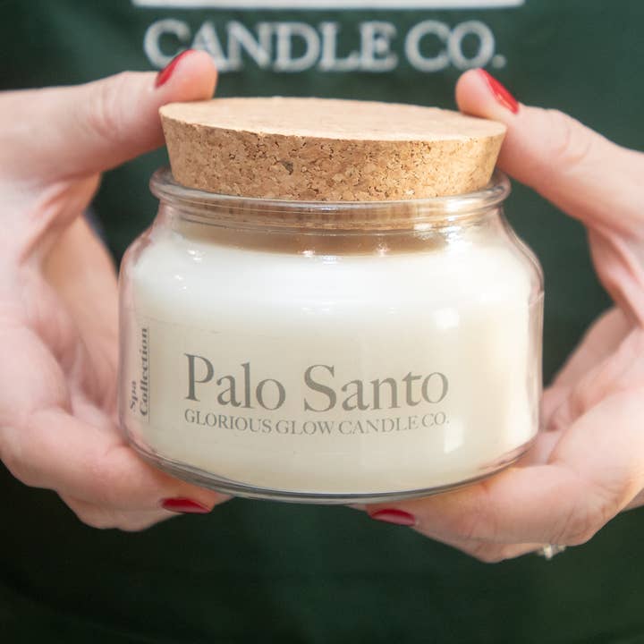 Glorious Glow Candle Co. - Wholesale Jar/Filled Candle - Spa Palo Santo 9 oz. Soy Blend Container Candle + Cork Lid1