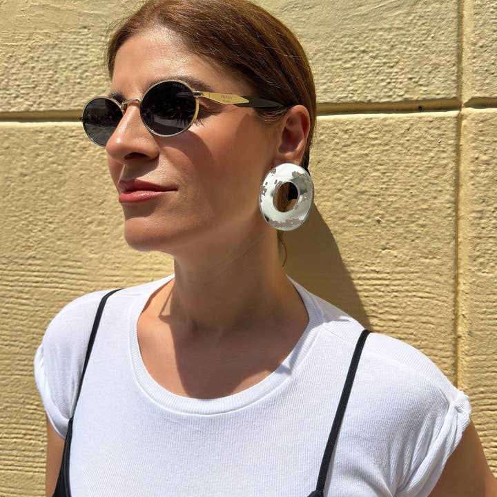 Christina Christi - Wholesale Hoop Earrings - Plexiglass Statement Earrings in Silver Cow Design - Hoops0