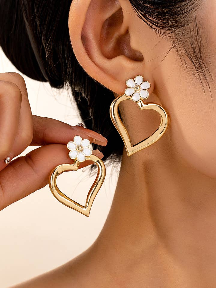 LDC Daring Hollowed Heart Dainty Flower Studded Earrings for wholesale by Little Daisy Closet