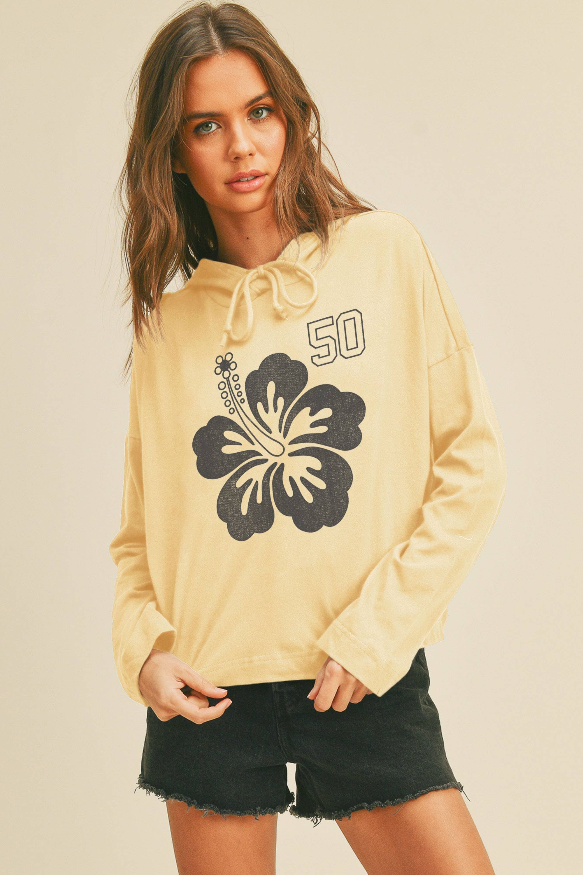 Honestee - Wholesale T-Shirt (Graphic) - Women's - Hawaiian Flower Graphic Hooded T-Shirt0