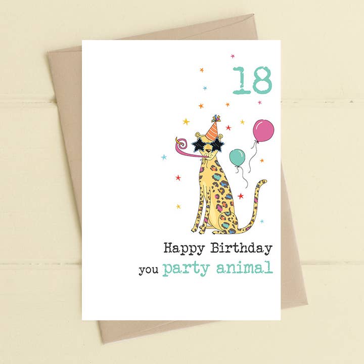 Feestbeest - leeftijd 18 - Wenskaart voor wholesale door Dandelion Stationery