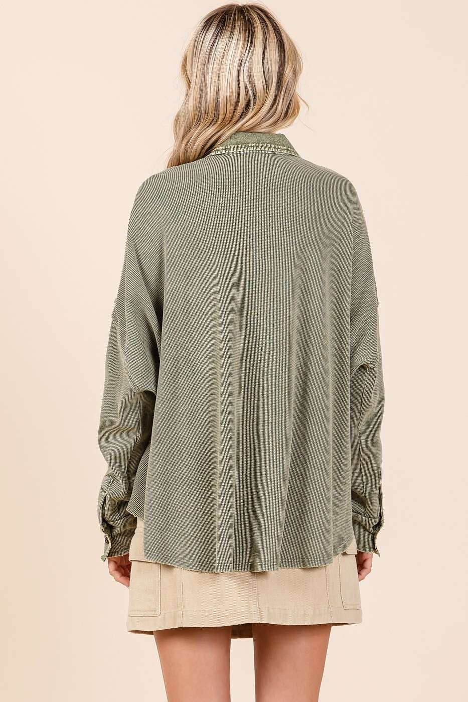 mittoshop - Vente Chemise à col boutonné – femme - HAUT HENLEY À COL GAUFRÉ DÉLAVÉ MINÉRAL15