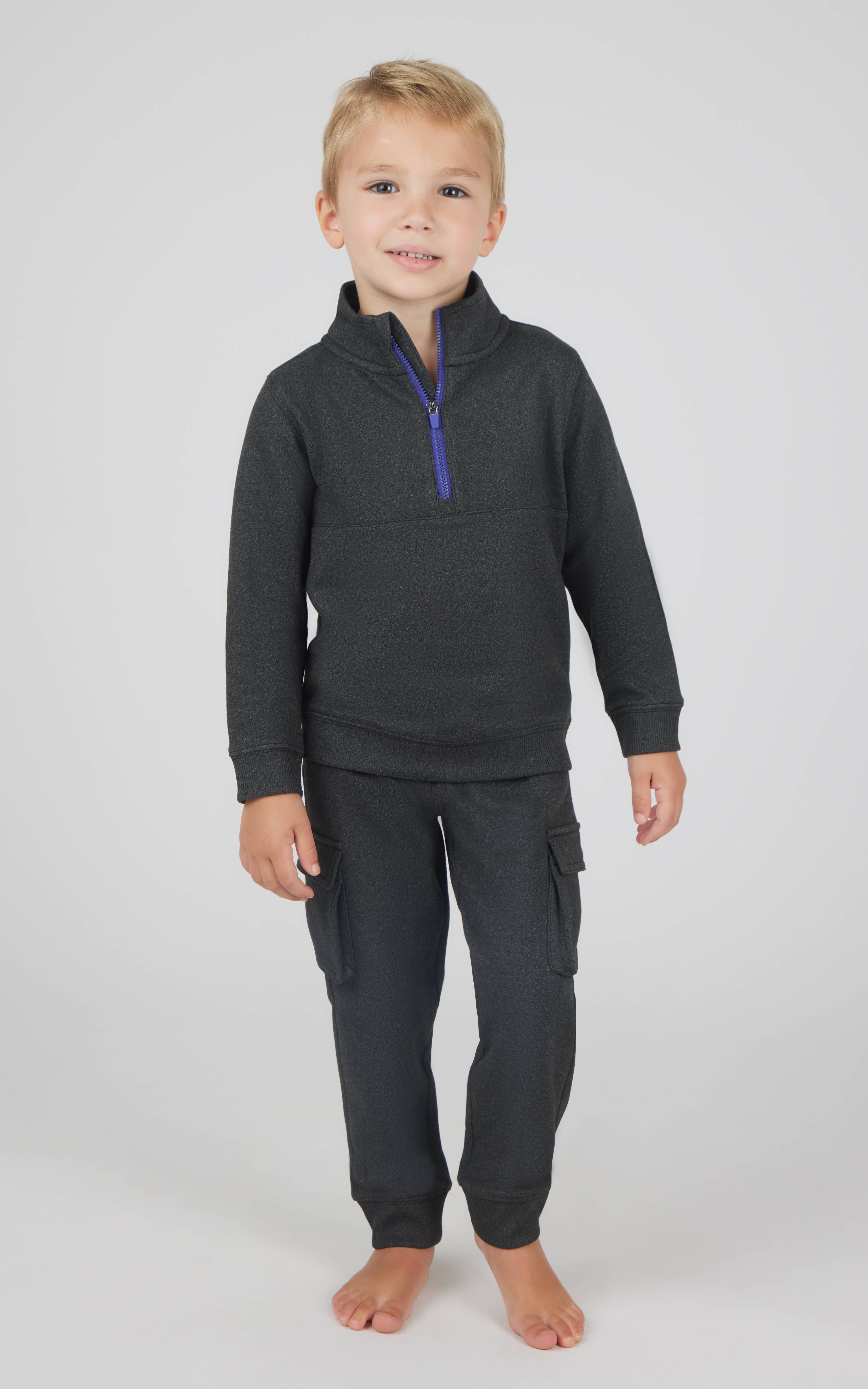 90 Degree by Reflex & Yogalicious - Wholesale Top & Pant Set - Kids - Toddler Boys Melange Fleece Half Zip and Jogger0
