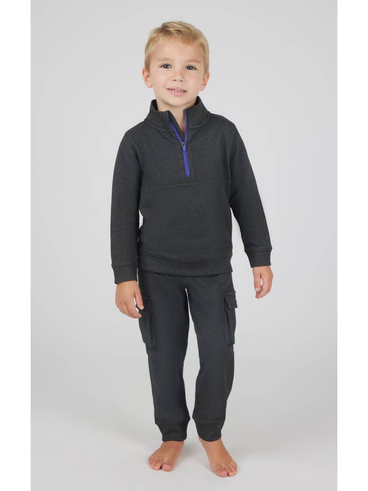 90 Degree by Reflex & Yogalicious - Wholesale Top & Pant Set - Kids - Toddler Boys Melange Fleece Half Zip and Jogger