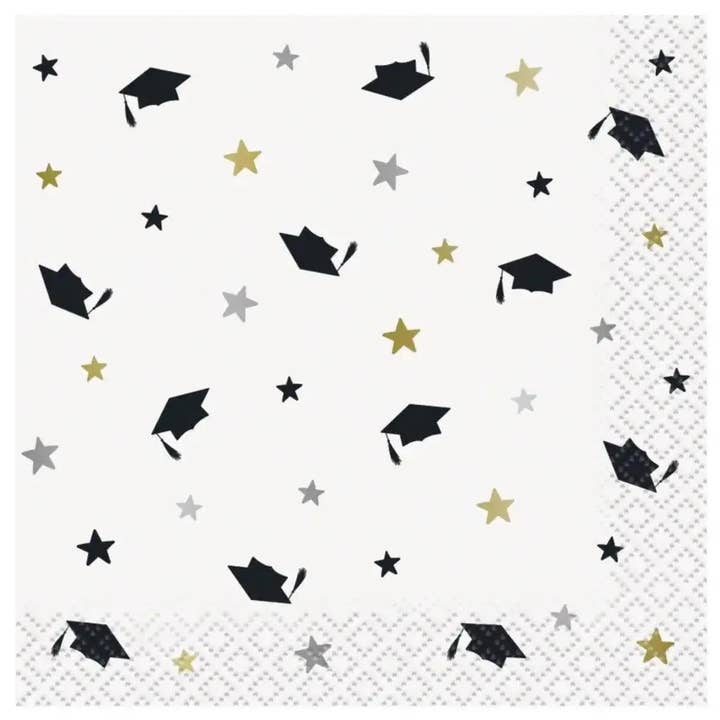 Serviettes à boisson Stars & Caps Graduation (16 carats) pour la vente par Party Expo, LLC