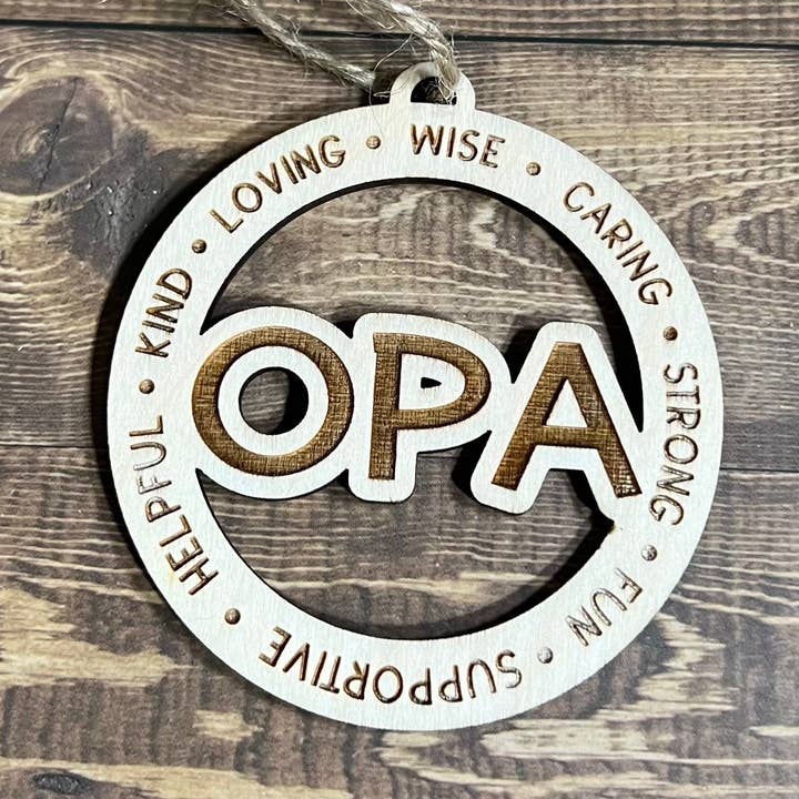 OPA Ornamenter, Personlig Ornament, Træ Familie Ornament, Laser Graveret Træ Ornament, Træ Ornament for engroshandel hos C3DAR Design